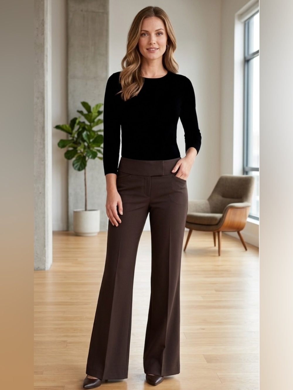 I.N.C Chocolate Brown straight leg warm Dress Pants Good Quality SIZE 8P